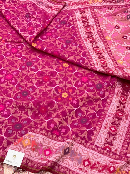 Pink Pure Muslin Cotton Jamdani Handloom Banarasi Saree |Ektara Weave|