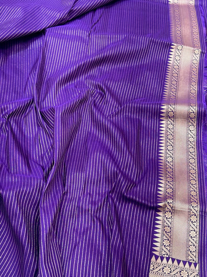 Gold/Purple Pure Mulberry Katan Silk Handwoven | Kadhwa Weave | Banarasi Saree - Paithani Brocade Banarasi Saree