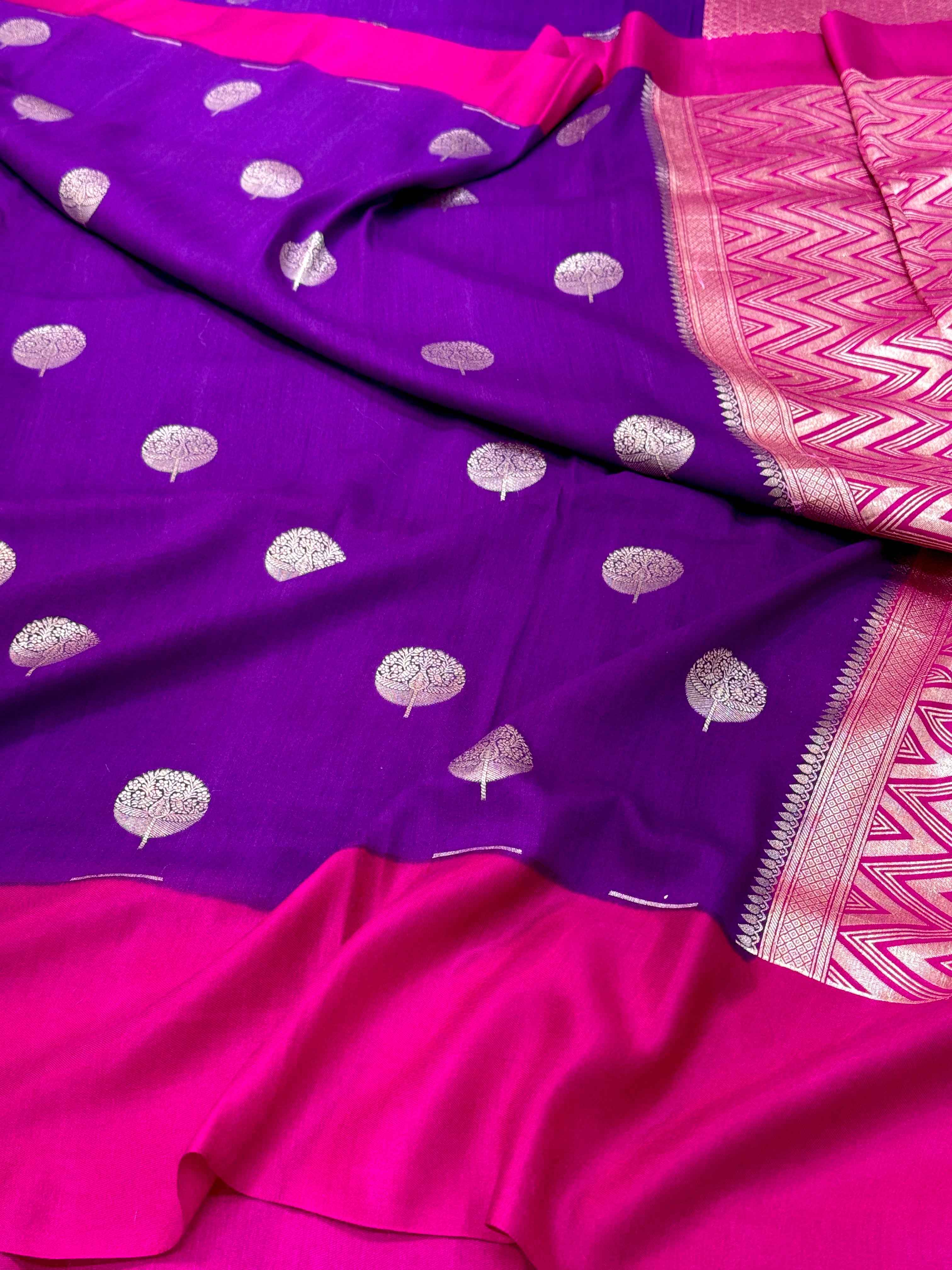 Orange Pure Mulberry Muga And Satin Silk Banarasi Saree - Soft Drape