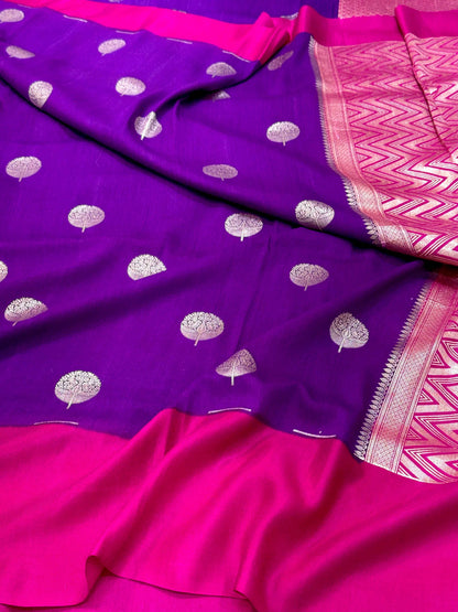 Orange Pure Mulberry Muga And Satin Silk Banarasi Saree - Soft Drape