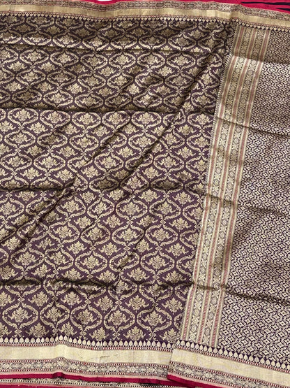 Magenta Pure Katan Mulberry Silk Handwoven | Kadhwa Weave | Banarasi Brocade Saree