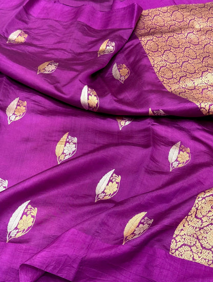 Purple Banarasi Handwoven | Kadhwa Technique | Pure Raw Mango Silk Saree