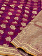 Dark Magenta Pure Satin Silk Soft Drape Handwoven Banarasi Saree