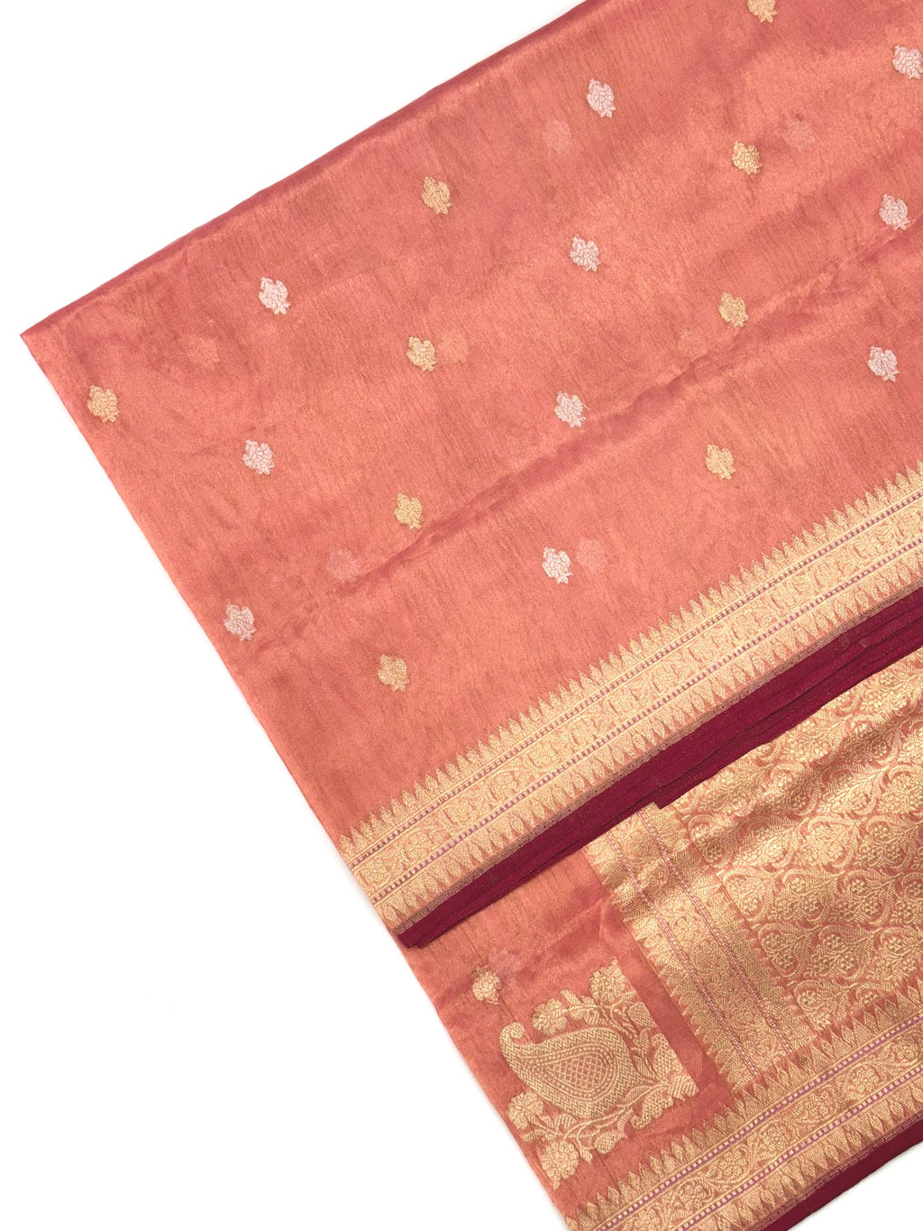 Peach Pink Kora Tissue Pure Handwoven Saree