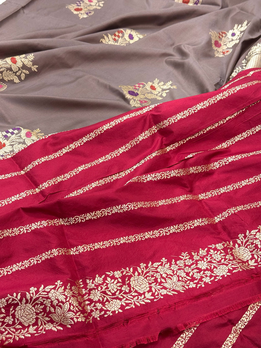 Cheeku Brown Pure Katan Silk Handwoven Banarasi Saree