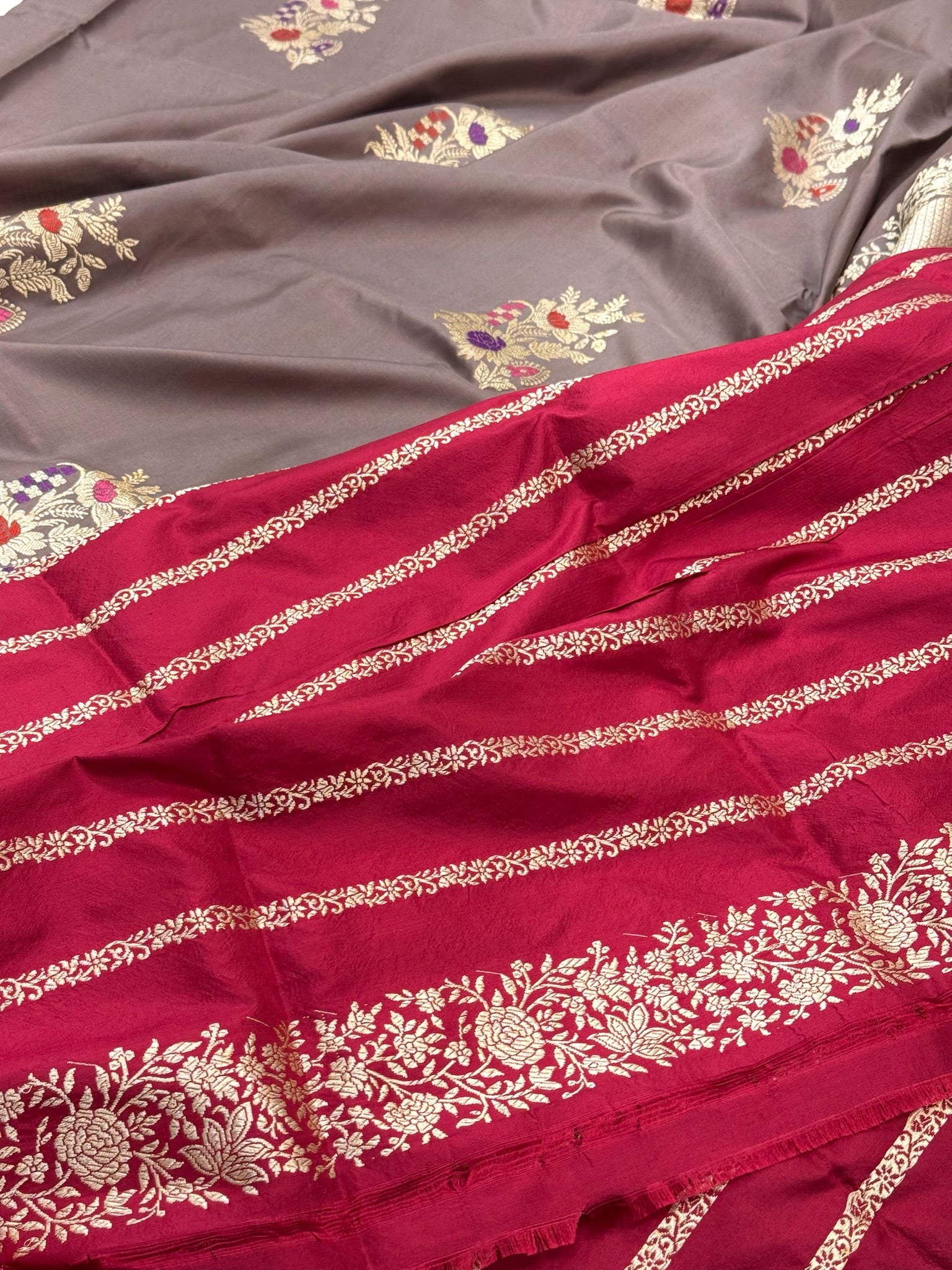 Cheeku Brown Pure Katan Silk Handwoven Banarasi Saree