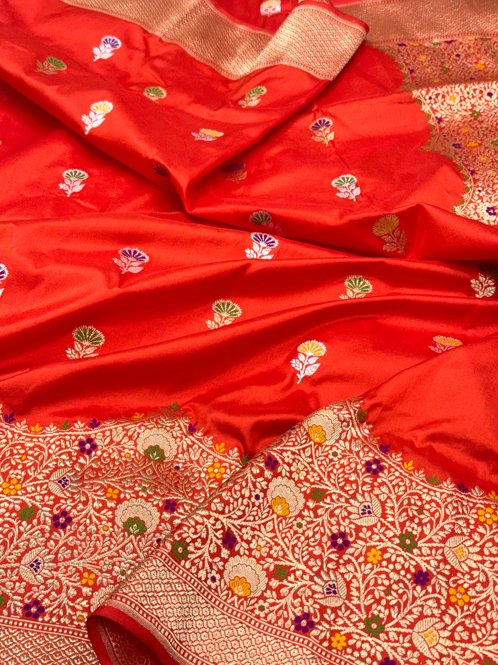 Rust Orange Pure Katan Silk Handwoven Banarasi Saree