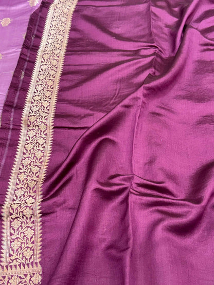 Lilac Pure Mulberry Chiniya Silk Handloom Banarasi Saree - Soft Drape