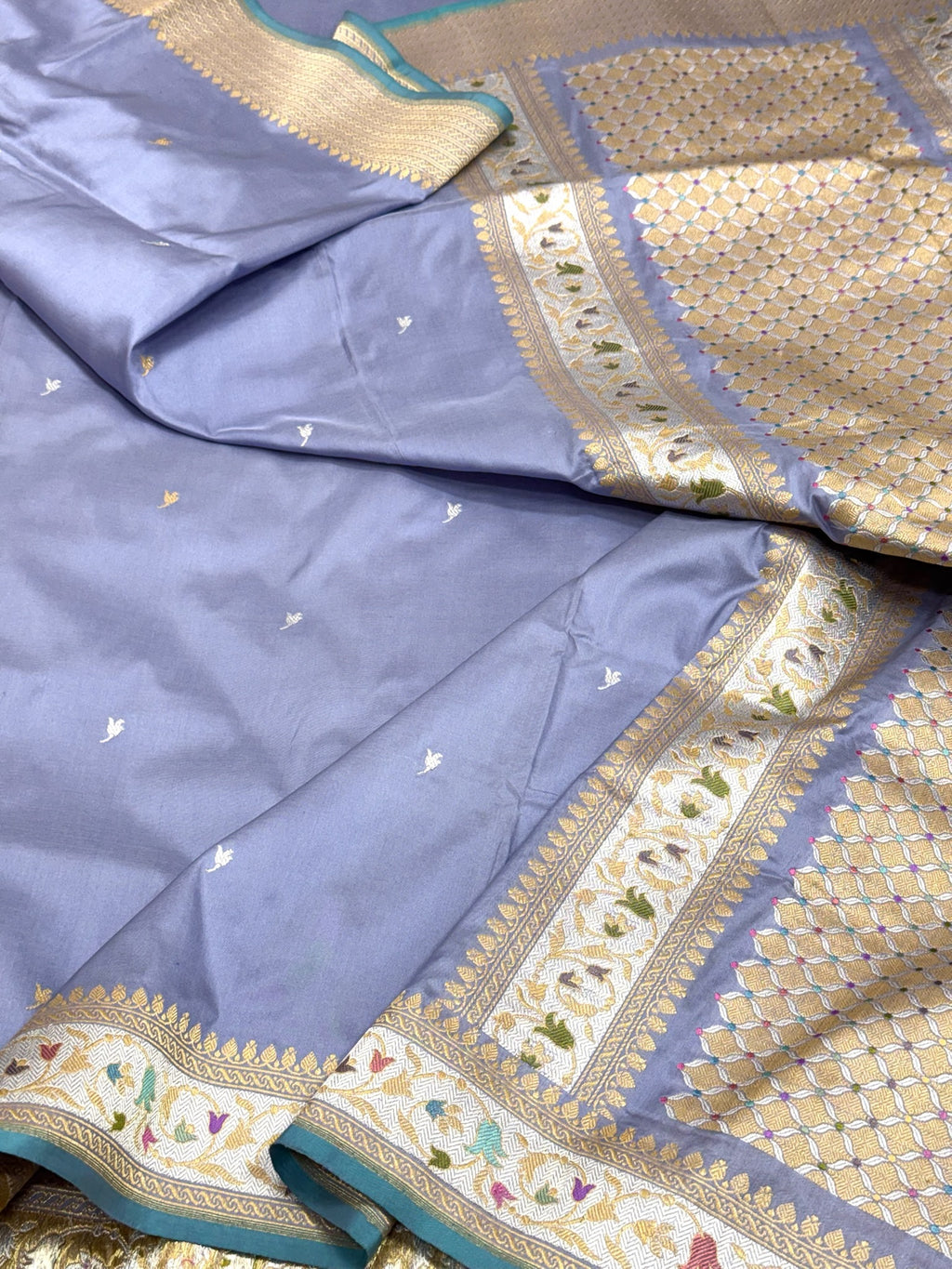 Ice Blue Katan Silk Pure Handwoven Saree