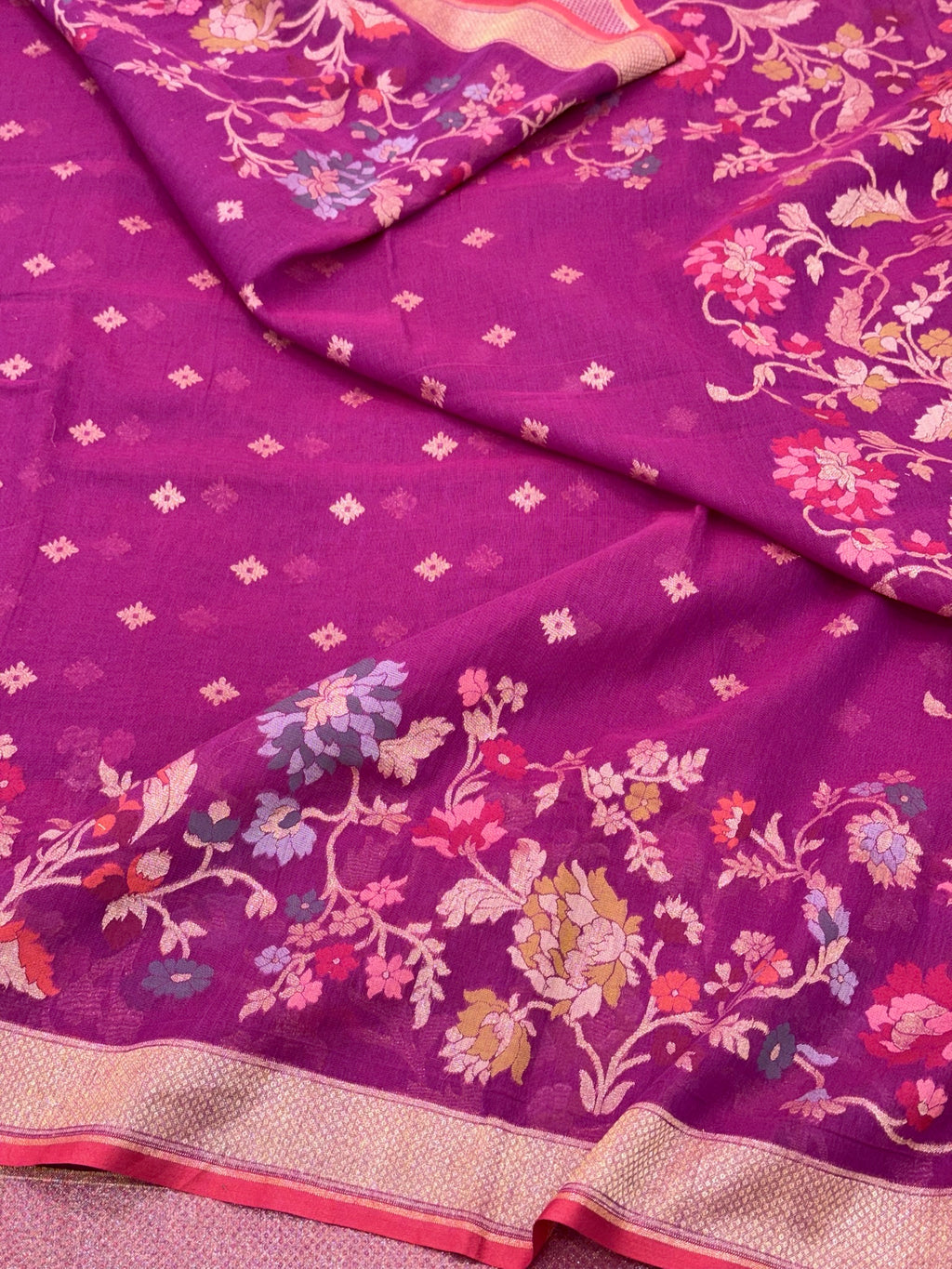 Magenta Purple Ektara Weave Handloom Jamdani Saree