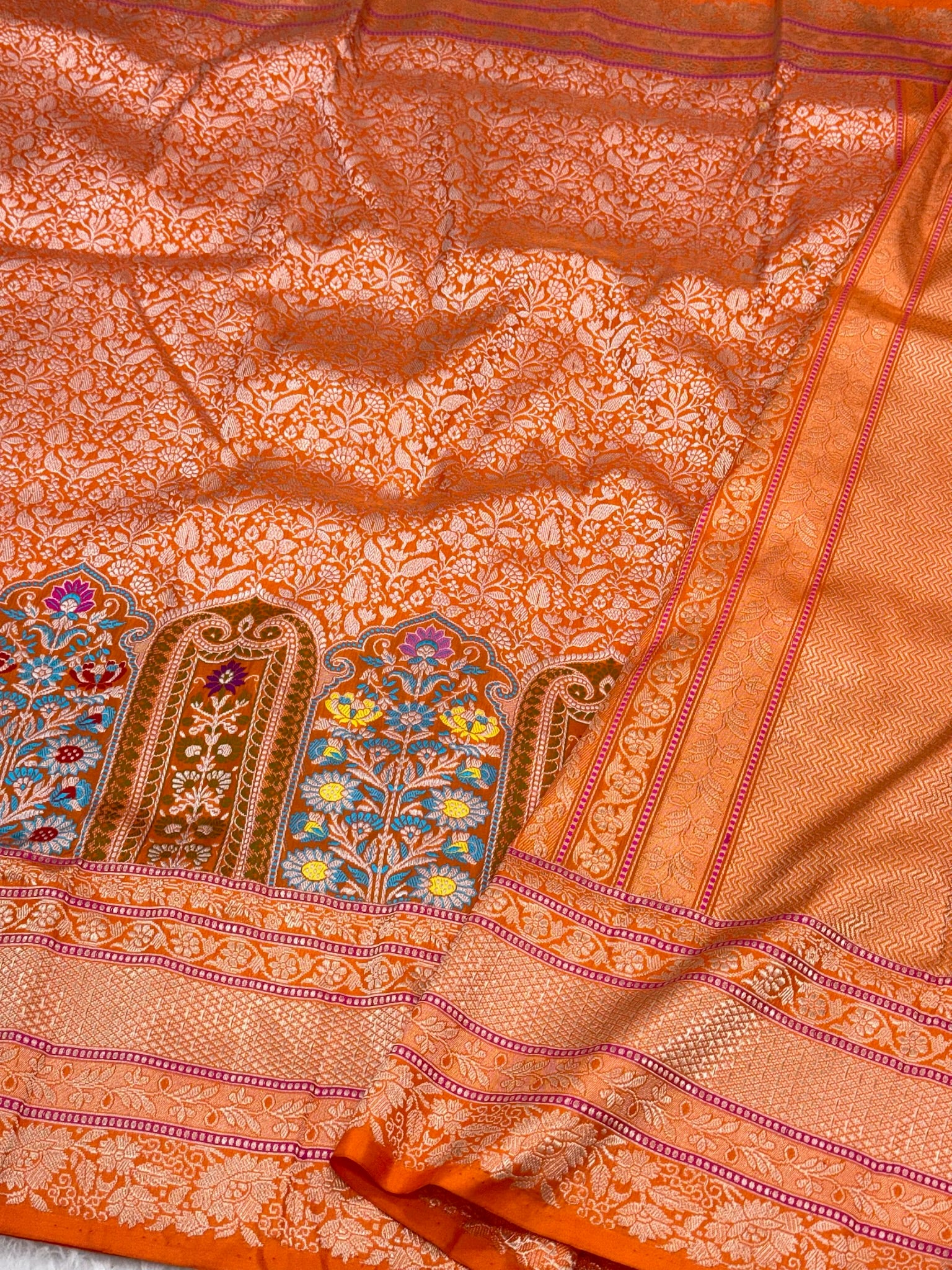 Orange Pure Katan Silk Handwoven Banarasi Brocade Saree