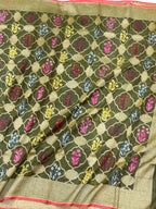 Mehndi Green Pure Muslin Cotton Jamdani Handloom Banarasi Dupatta