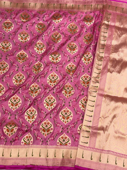 Hot Pink Pure Katan Silk & Mulberry Silk | Authentic Handloom Banarasi Saree