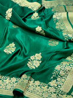 Bottle Green Mashru Satin Silk Pure Handwoven Saree