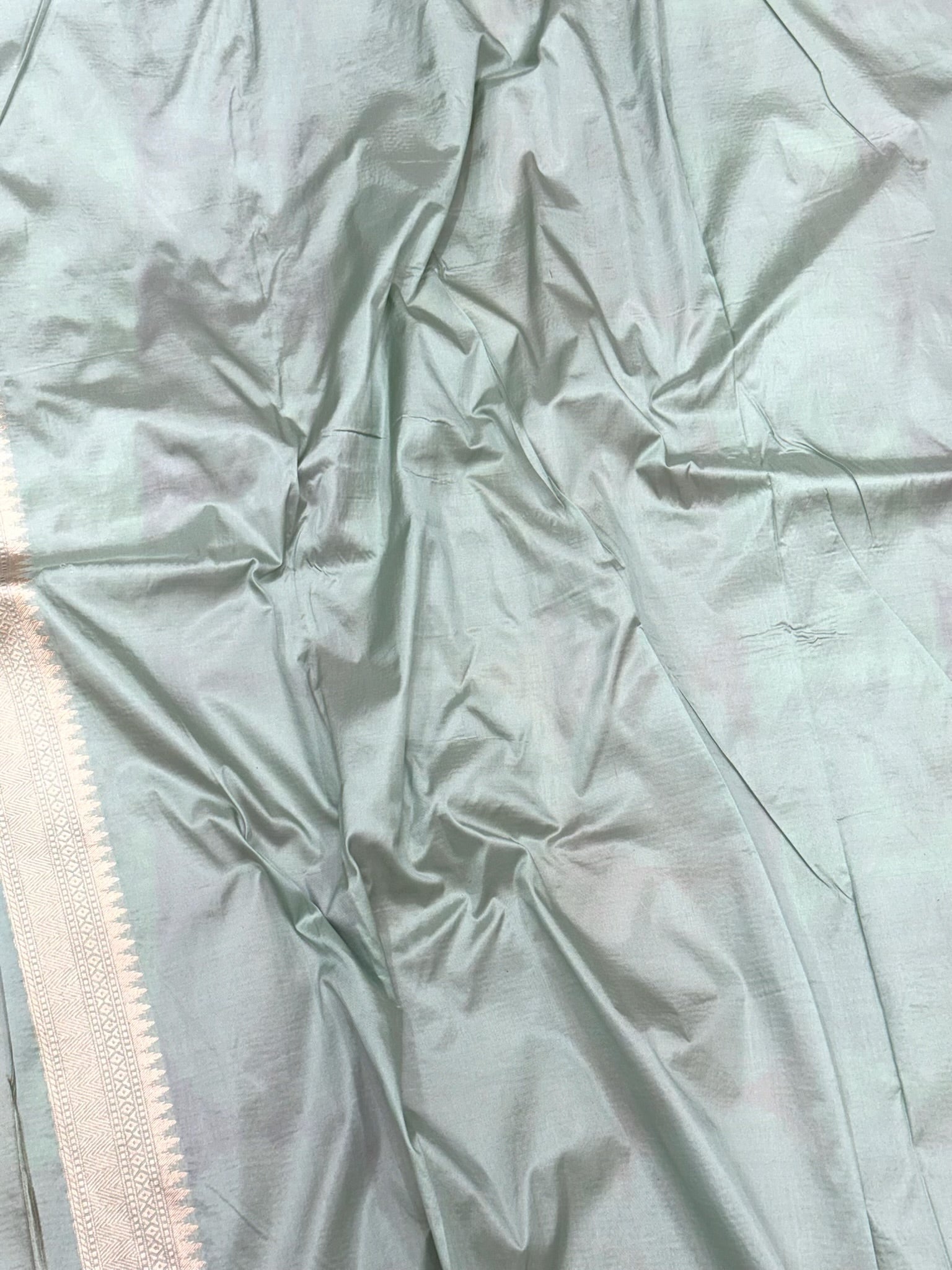 Mint Green Pure Mulberry Katan Silk Handloom Banarasi Rangkaat Saree