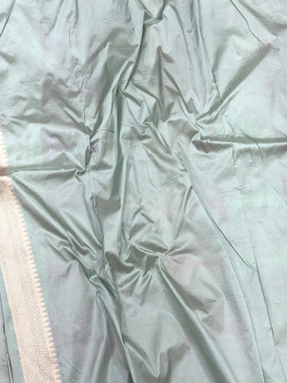 Mint Green Pure Mulberry Katan Silk Handloom Banarasi Rangkaat Saree