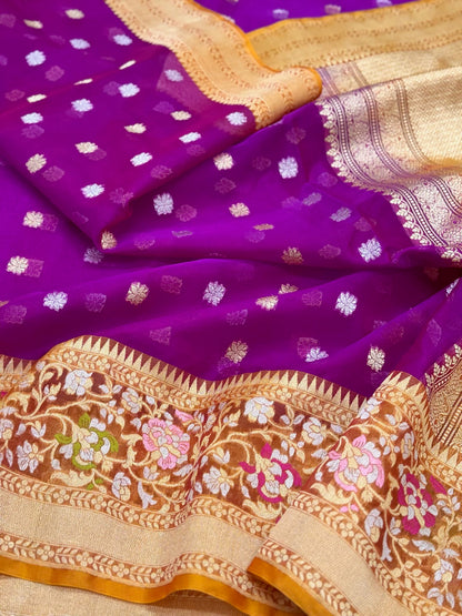 Purple Pure Mulberry Kora Silk Handwoven Banarasi Saree - Modern Drape