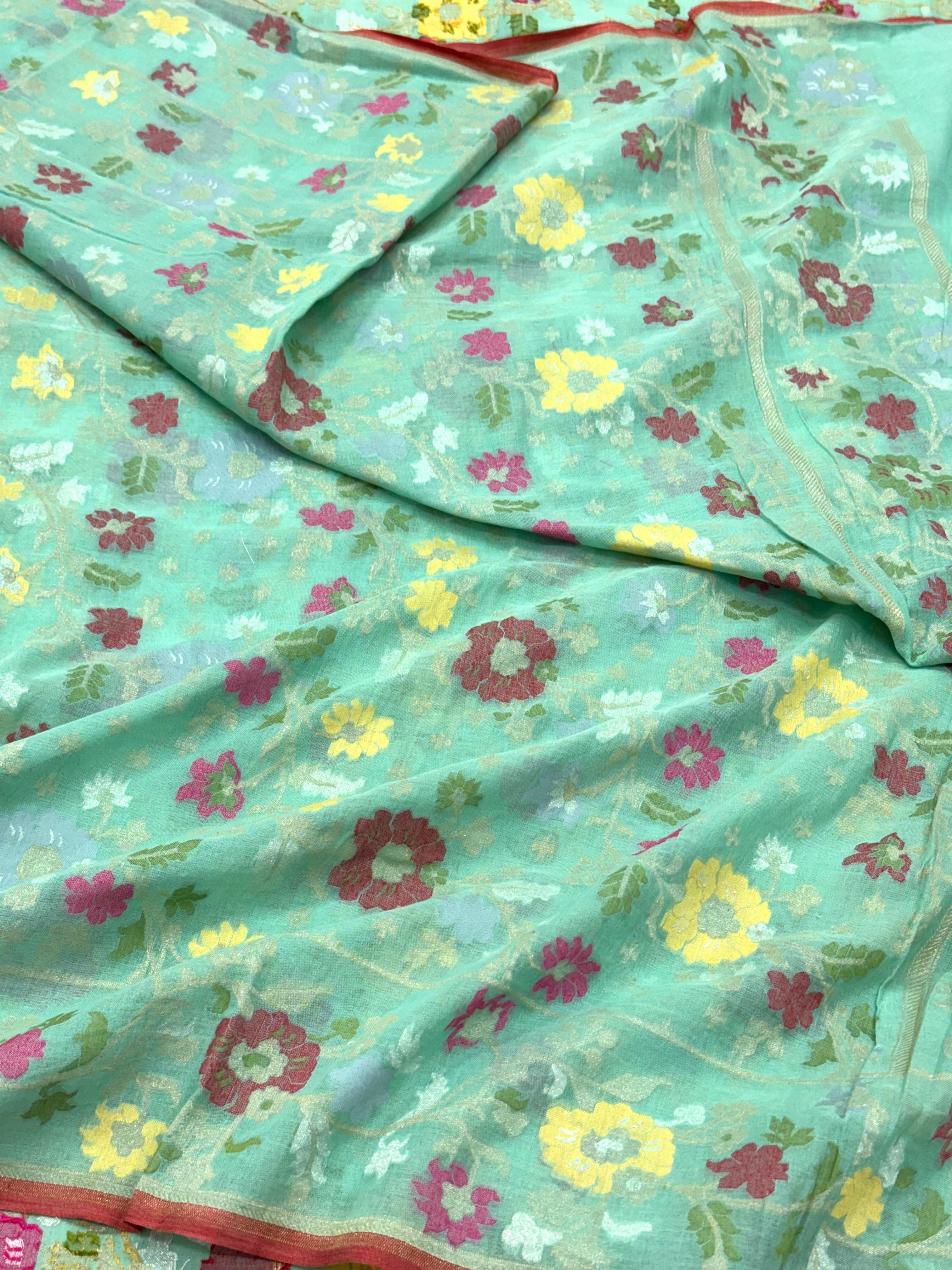 Light Sea Green Pure Muslin Cotton Jamdani Handloom Banarasi Dupatta