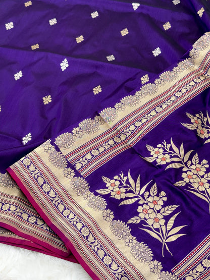 Purple Pure Mulberry Katan Silk Handwoven Banarasi Saree