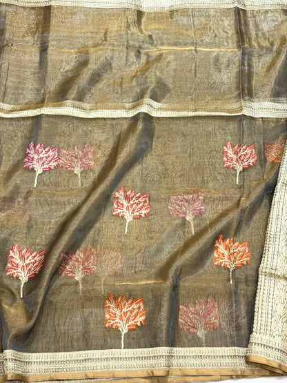 Molten Gold Pure Tissue Silk Handwoven Banarasi Saree | Soft Lightweight Kadhwa Ektara Weave Saree
