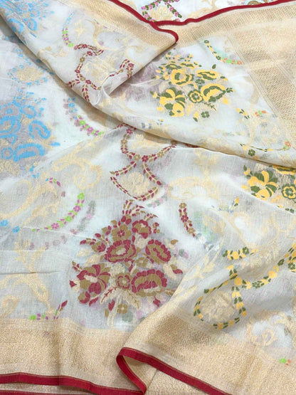 Dusty Lilac Pink Pure Muslin Cotton Ektara Jamdani Handloom Banarasi Saree