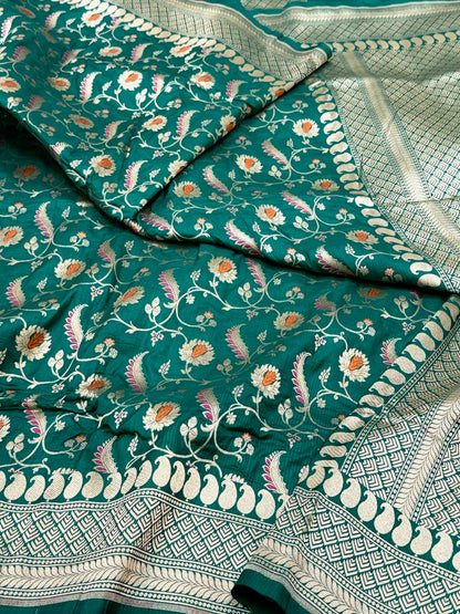 Emerald Green Handwoven Banarasi Pure Katan Mulberry Silk Saree