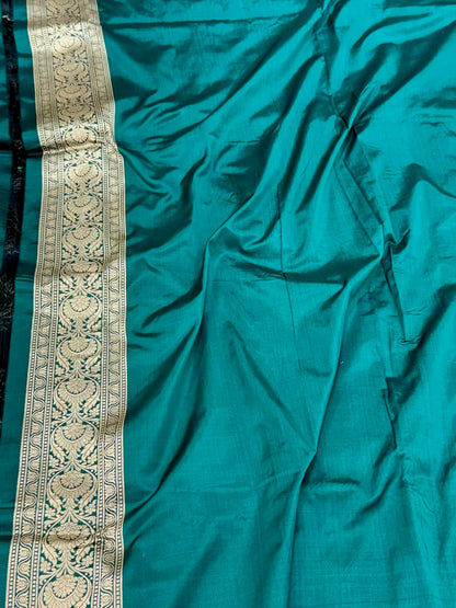 Teal Green Pure Katan Silk Saree | Pure Mulberry Silk Banarasi Handloom Saree