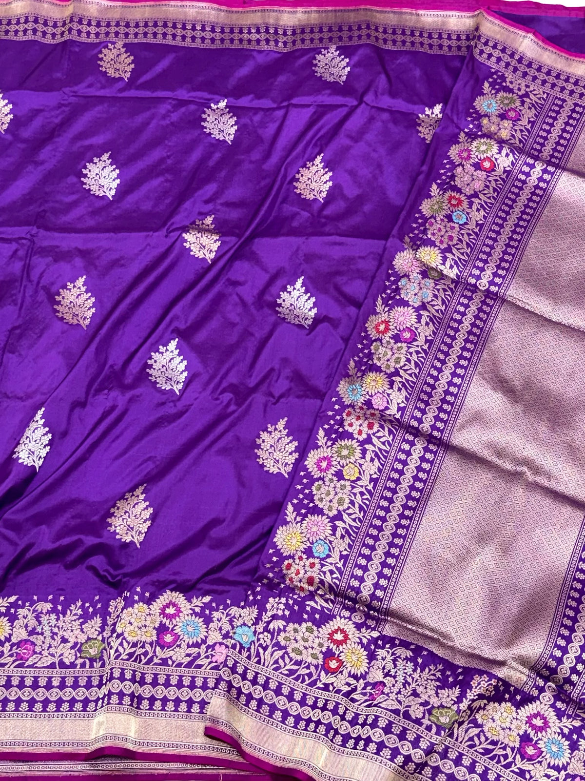 Purple Pure Mulberry Silk & Pure Katan Silk | Kadhwa Weave | Handwoven Banarasi Saree