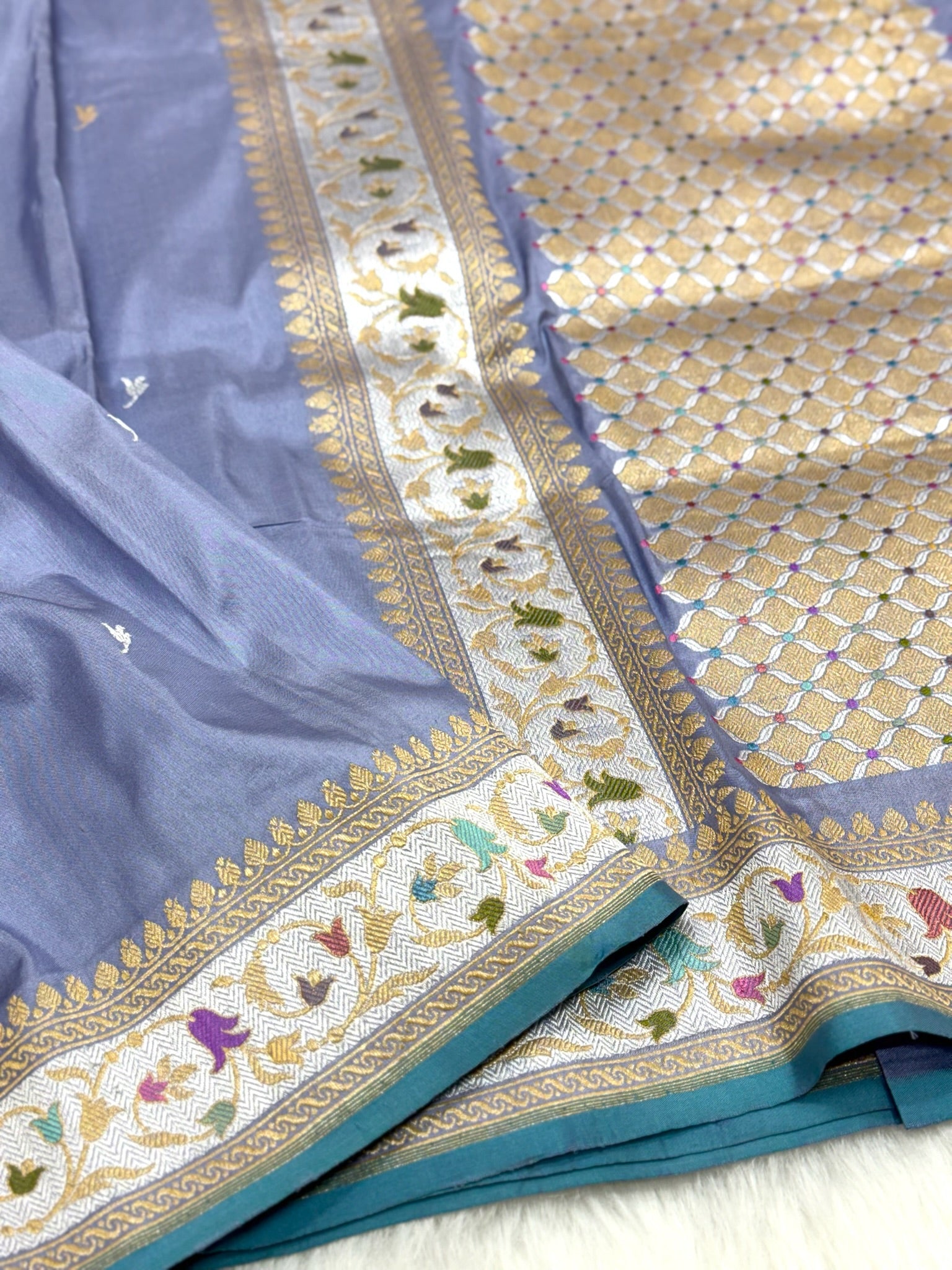 Ice Blue Katan Silk Pure Handwoven Saree