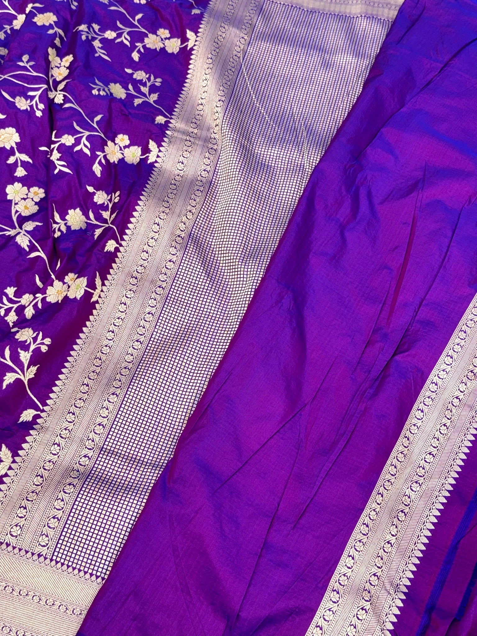Purple Pure Mulberry Katan Silk Banarasi Handloom Saree
