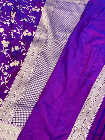 Purple Pure Mulberry Katan Silk Banarasi Handloom Saree