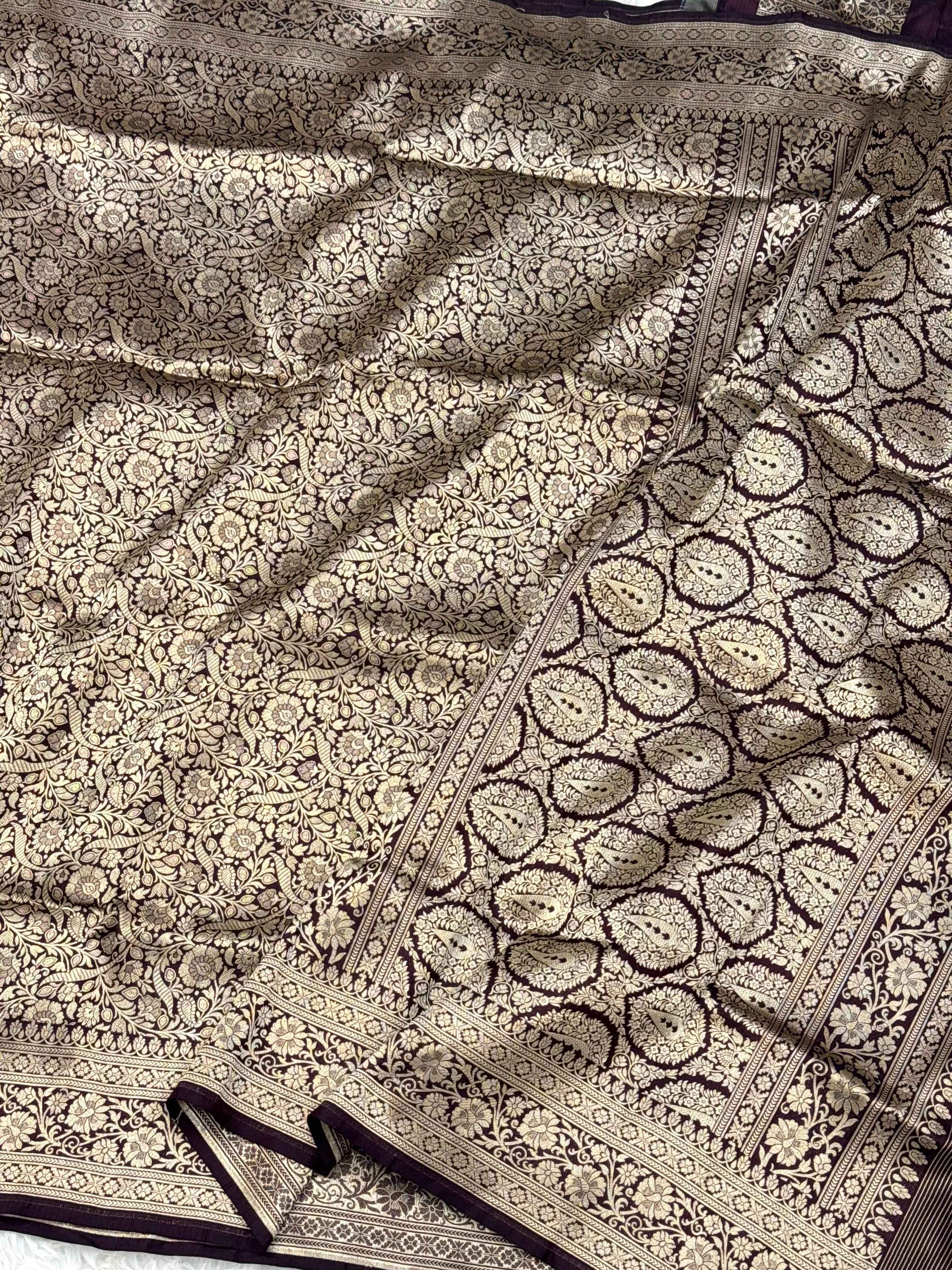 Orange Pure Mulberry Katan Silk Handloom Banarasi Saree |Kimkhaab-Brocade|