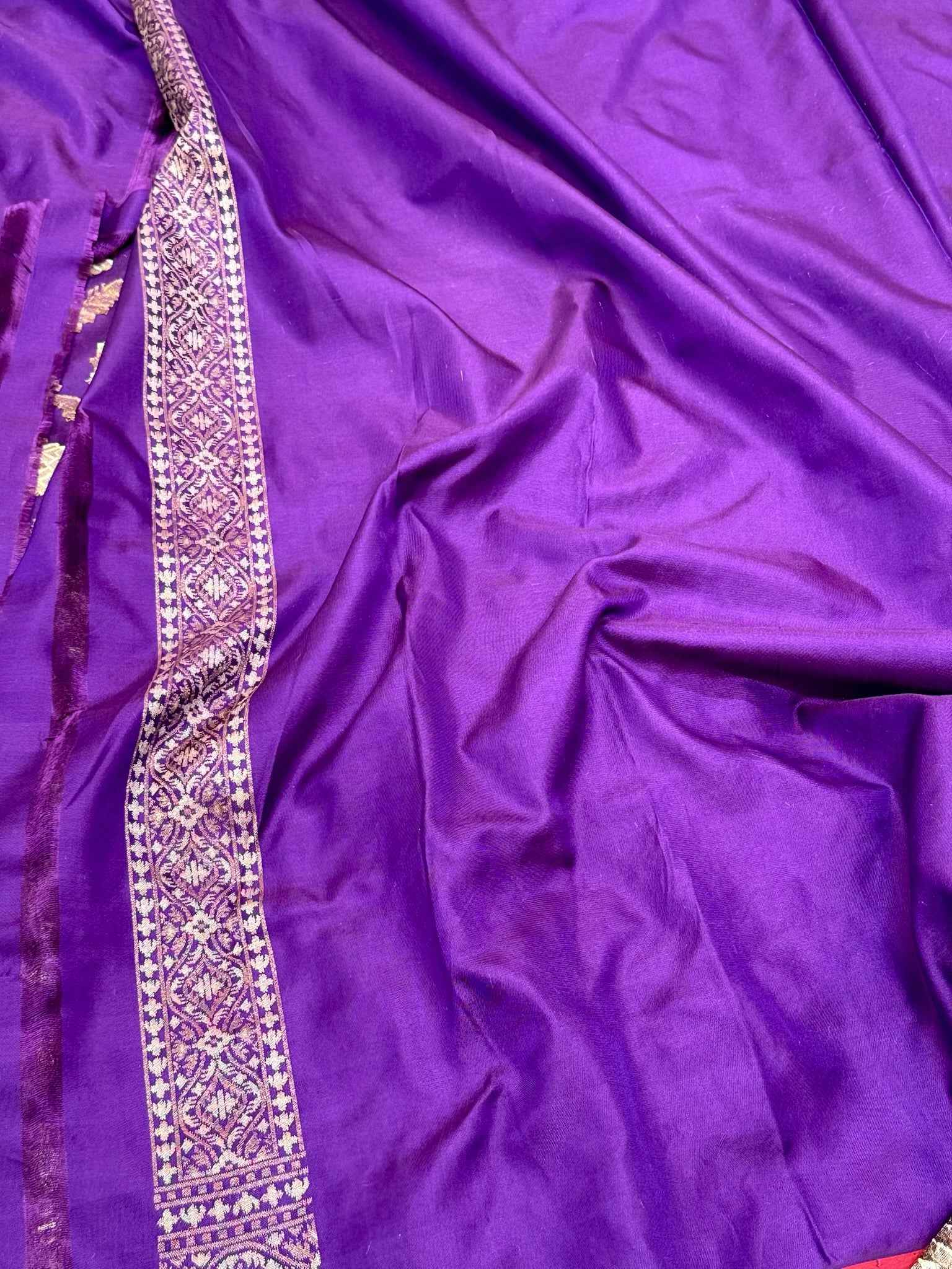 Purple Pure Mulberry Katan Silk Jamdani Handwoven Banarasi Saree- Ektara Weave