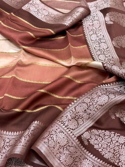 Brown Pure Chiniya Silk Modern Contemporary Banarasi Saree