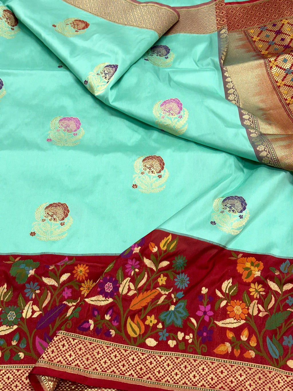 Sea Green Pure Katan Silk Handwoven Saree