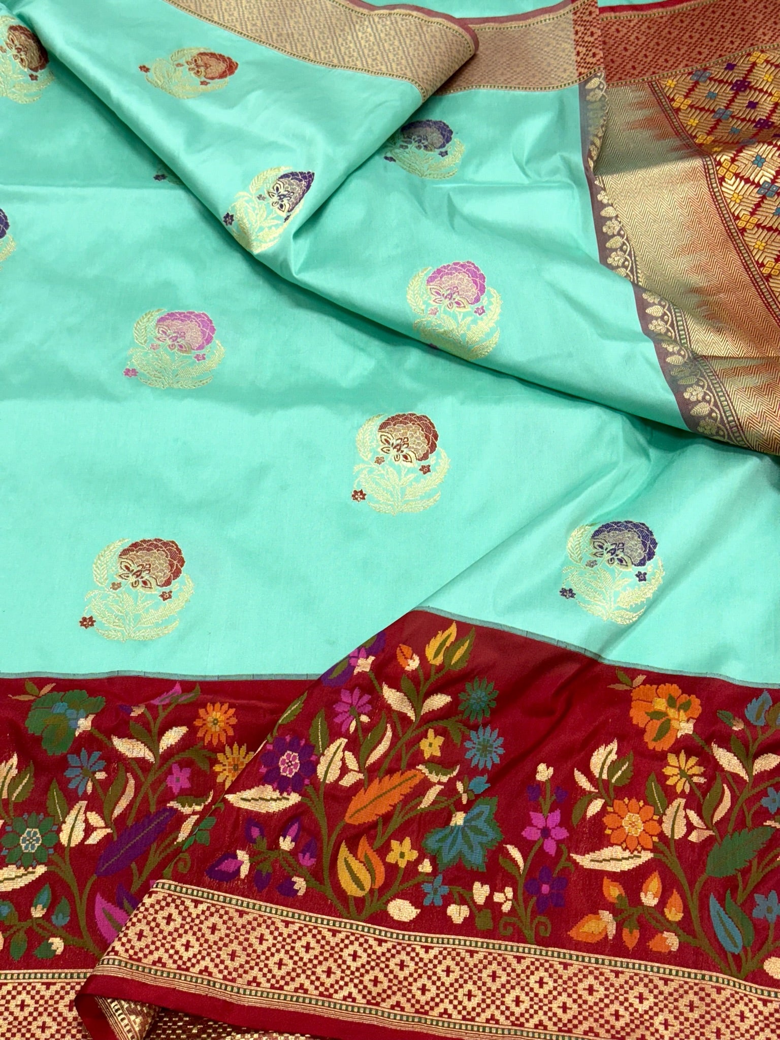 Sea Green Pure Katan Silk Handwoven Saree