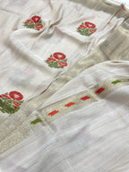 Ivory Tussar Georgette Handwoven Silk Saree