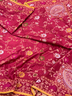 Peach Pink Pure Double Katan Silk Jamdani Handloom Banarasi Saree With Ektara Technique