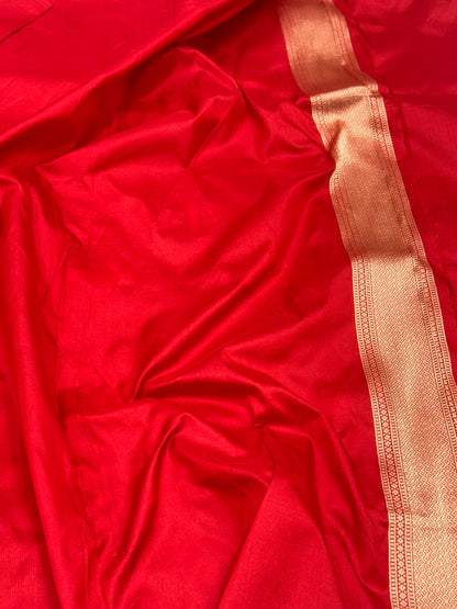 Red Pure Mulberry Silk & Pure Katan Silk Banarasi Saree - Brocade