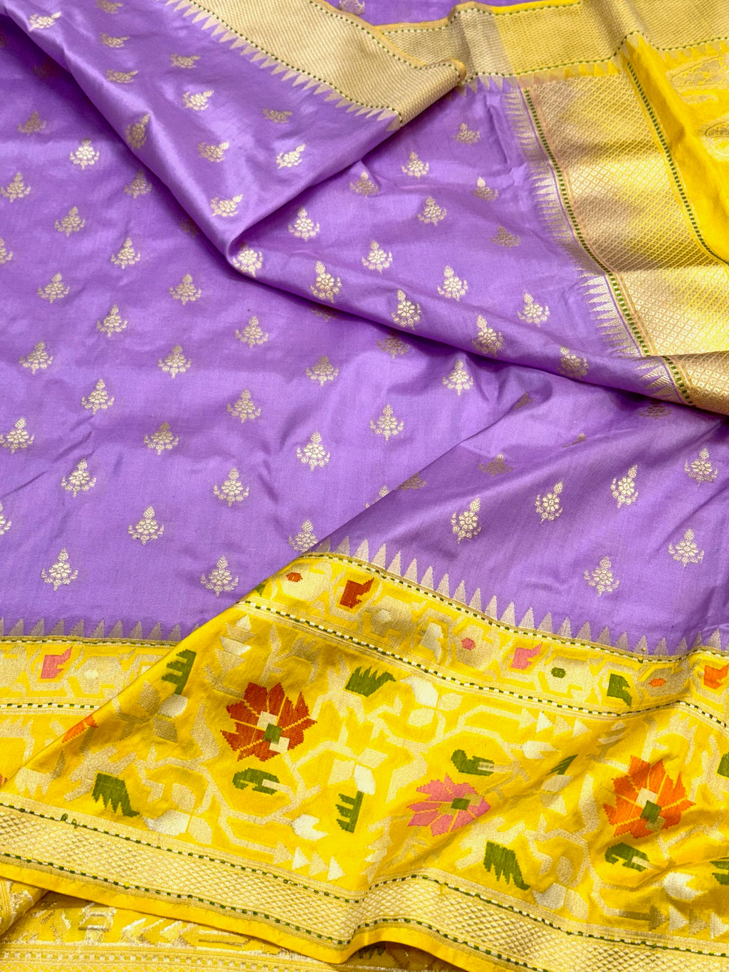 Lavender/Yellow Katan Silk Handwoven Saree