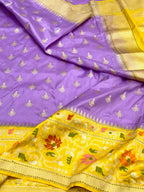 Lavender/Yellow Katan Silk Handwoven Saree