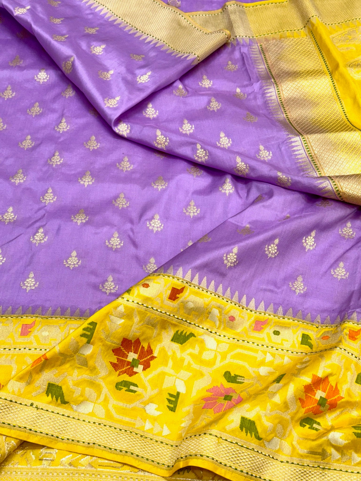 Lavender/Yellow Katan Silk Handwoven Saree