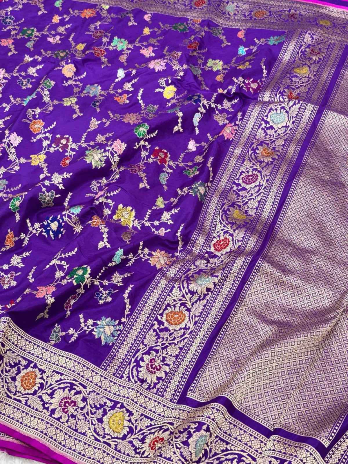Ice Blue Pure Mulberry Silk & Pure Double Katan Silk Handwoven Banarasi Premium Saree with Kadhwa Weave