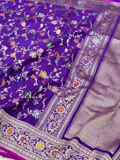 Ice Blue Pure Mulberry Silk & Pure Double Katan Silk Handwoven Banarasi Premium Saree with Kadhwa Weave