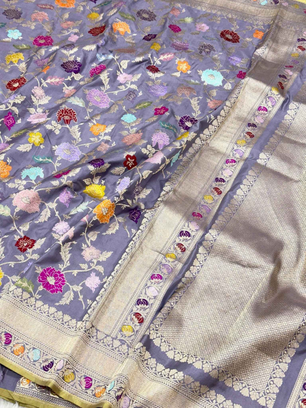 Lavender Pure Katan Silk Banarasi Handwoven Saree