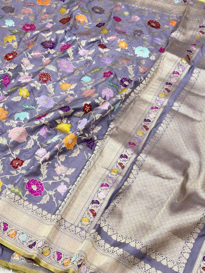 Lavender Pure Katan Silk Banarasi Handwoven Saree