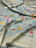 Turqoise Blue Pure Double Katan Tissue Silk Handwoven Banarasi Saree
