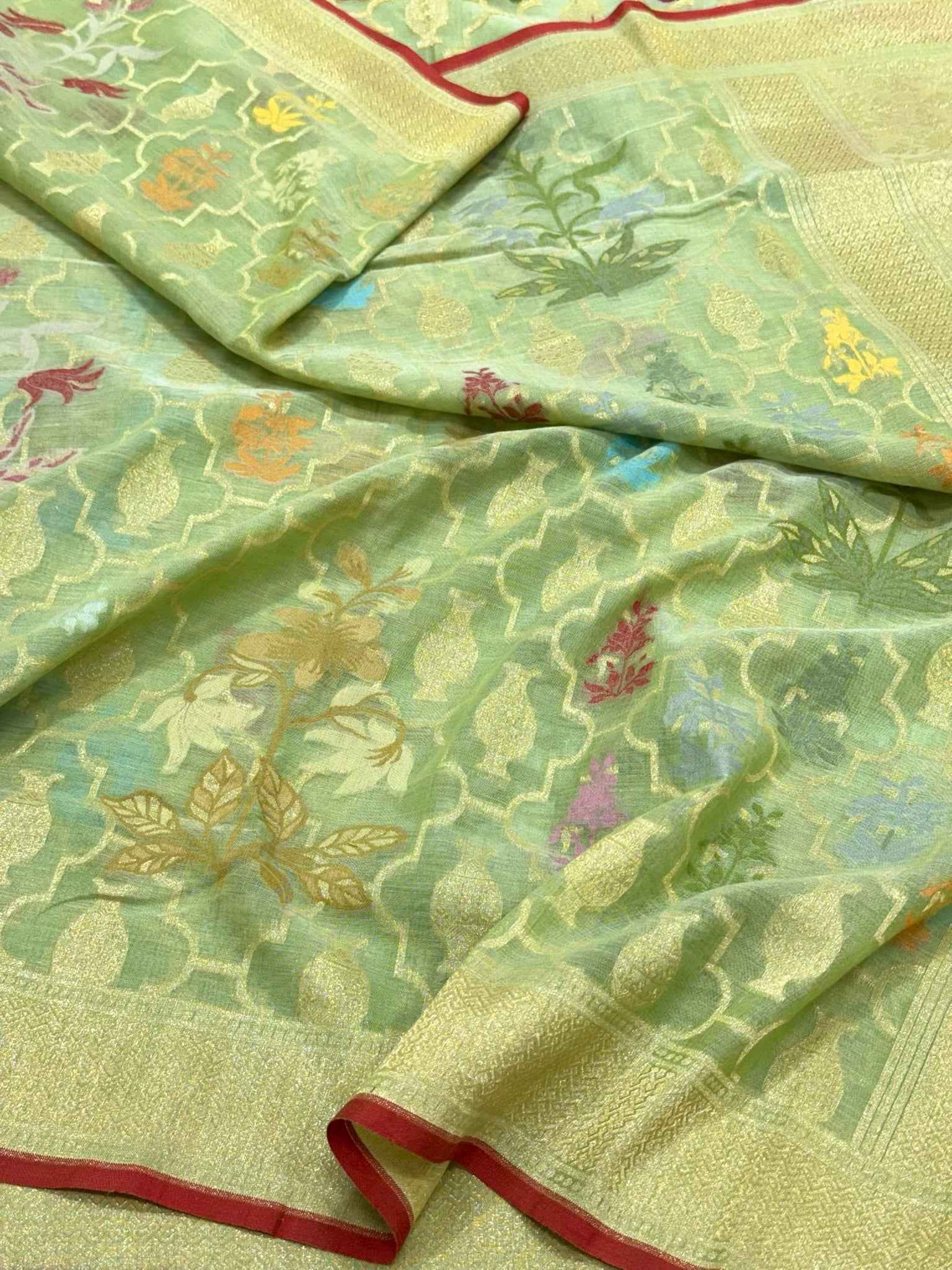 White Pure Muslin Cotton Jamdani | Ektara Weave | Handloom Banarasi Saree