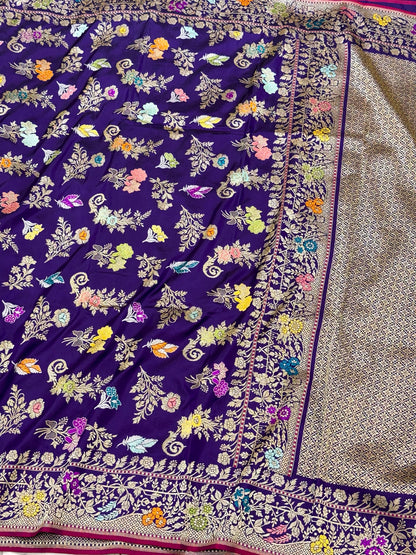 Purple Pure Mulberry Katan Silk | Kadhwa Weave | Handwoven Banarasi Saree - The Luxe Drape