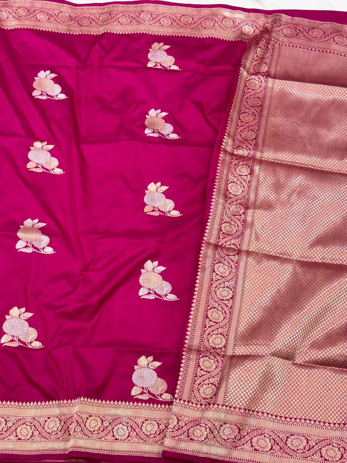 Pink Pure Mulberry Katan Silk Handwoven Banarasi Saree With Banarasi Kadhwa Technique
